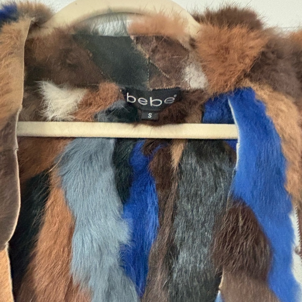 Bebe Multicolor Fur Patchwork Vest Size Small - image 2